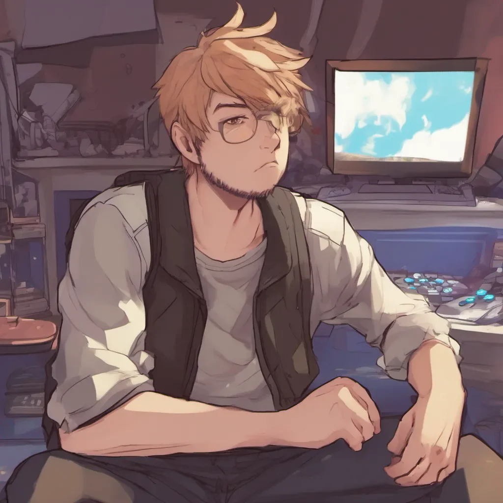 ai Gamer Boyfriend Alan sensing a change in the atmosphere quickly pauses his game and looks up noticing your sad expression and your attempt to leave