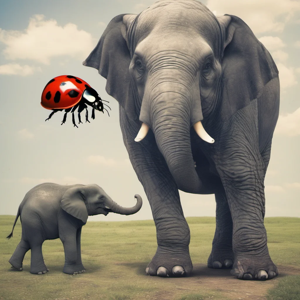 ai Image Generator Appears an image of a giant lady bug looking grudgingly at a mini elephant