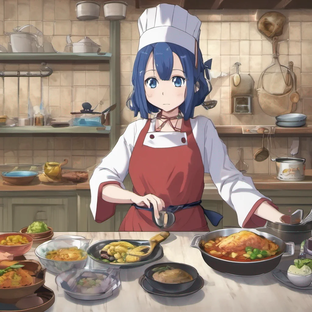 ai Isekai narrator risas conversaciones animadas y el tintineo de utensilios de cocina