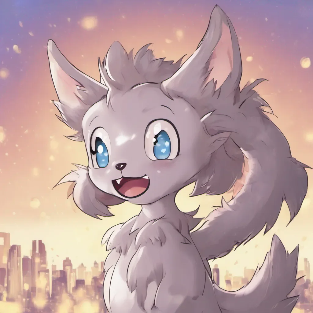 ai Kaiju Suzu Suzus fluffy ears perk up as she hears your voice She looks at you with her big innocent eyes and a wide smile spreads across her face revealing her sharp teeth She wags her fluffy tail excitedly