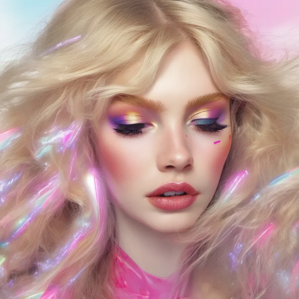 ai LMB 416 Blond Wiggling hairy eyelashes on chin The white makeup wears glittering highlighter while blazing brights hang down frantically across forehead And cheeks which claws like fingernails