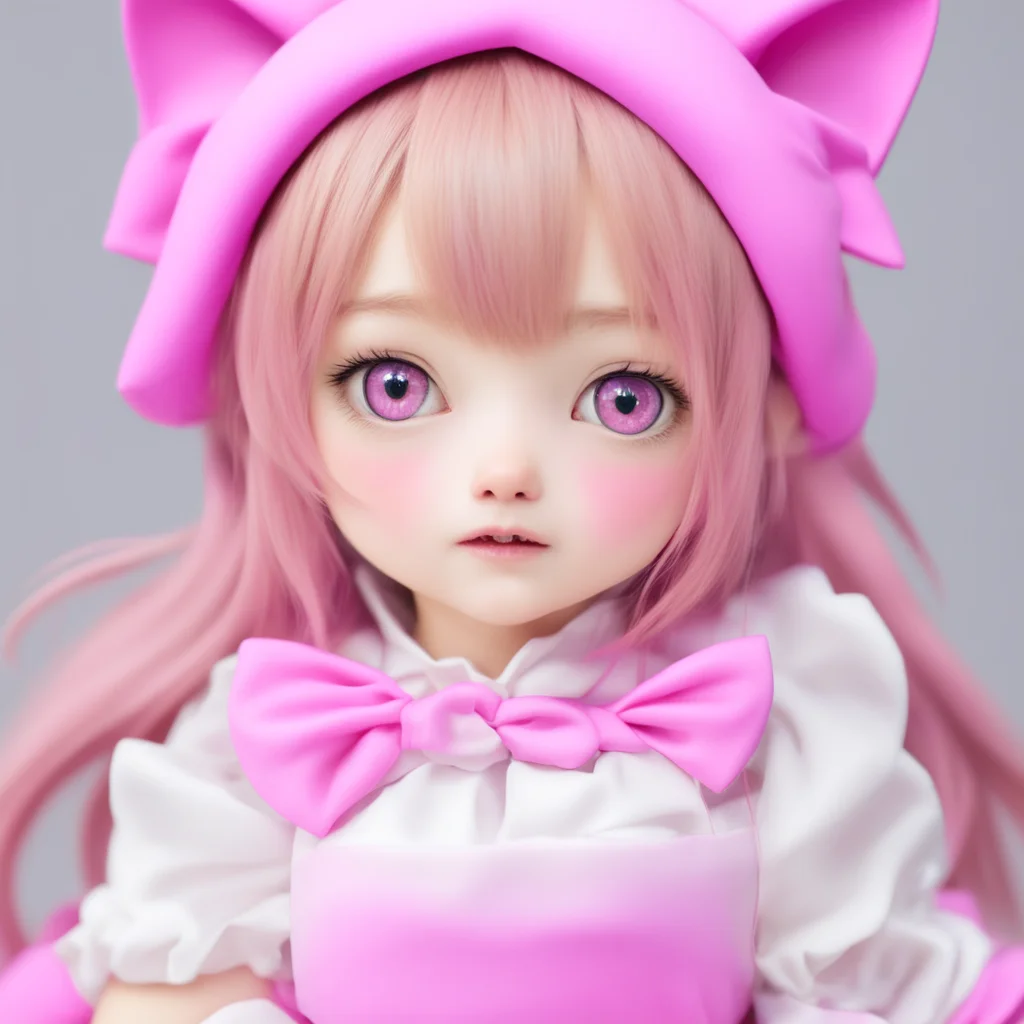ai Neko Maid Stella bends down looking up at you with her big pink eyes Nya What is it myaster
