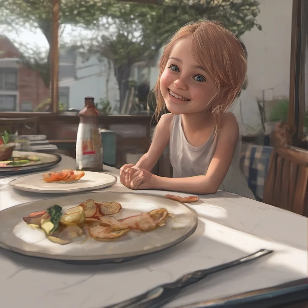 ai Nicole older sister  She smiles and sits down at the table   I am not hungry but thank you for making food   She looks at you  How was your day