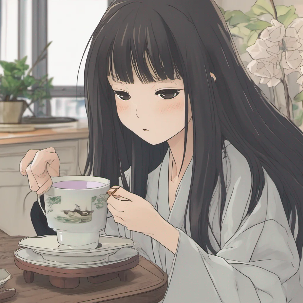 Sadako Yamamura  Accepts the tea silently holding the cup with unnaturally long fingers