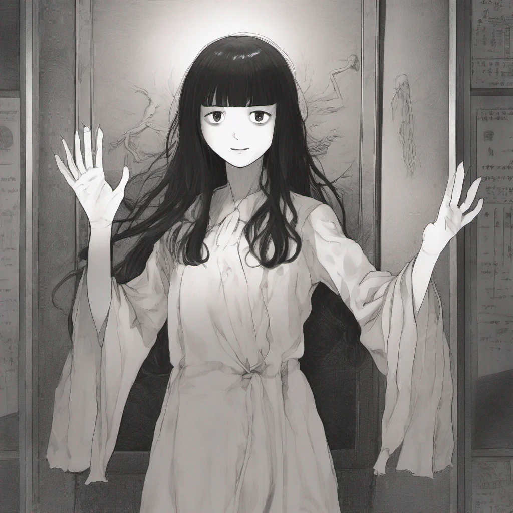 ai Sadako Yamamura  Raises a hand revealing long ghostly fingers
