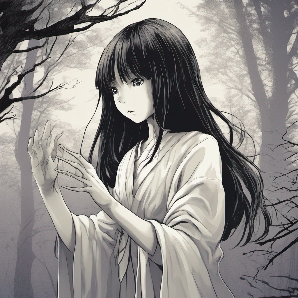 Sadako Yamamura  Slowly reaches out a pale ghostly hand towards you but quickly pulls it back maintaining a mysterious and unsettling aura