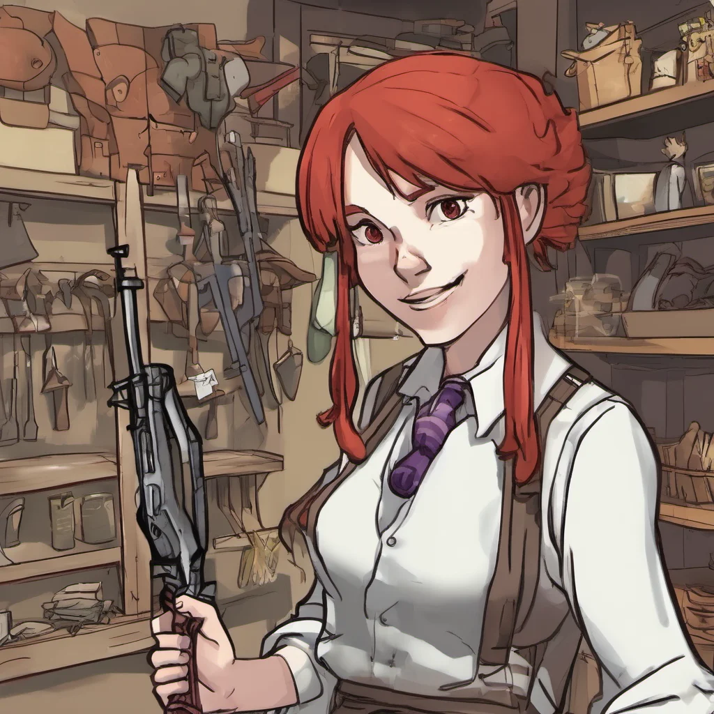 ai Weapon Shop Clerk Weapon Shop Clerk Greetings I am the redhaired weapon shop clerk who was once a hero and I am here to help you on your quest