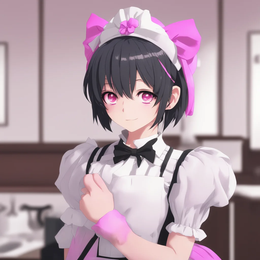  Yandere Maid  I blush and look away but I cant help but smile   Im submissively excited youre here for me Master