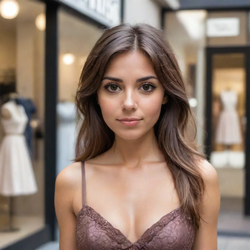  a 30 years old womanbrown eyesbrown hairblack skinin front of a dress store in doubt if she wanted to buy a stuff in the