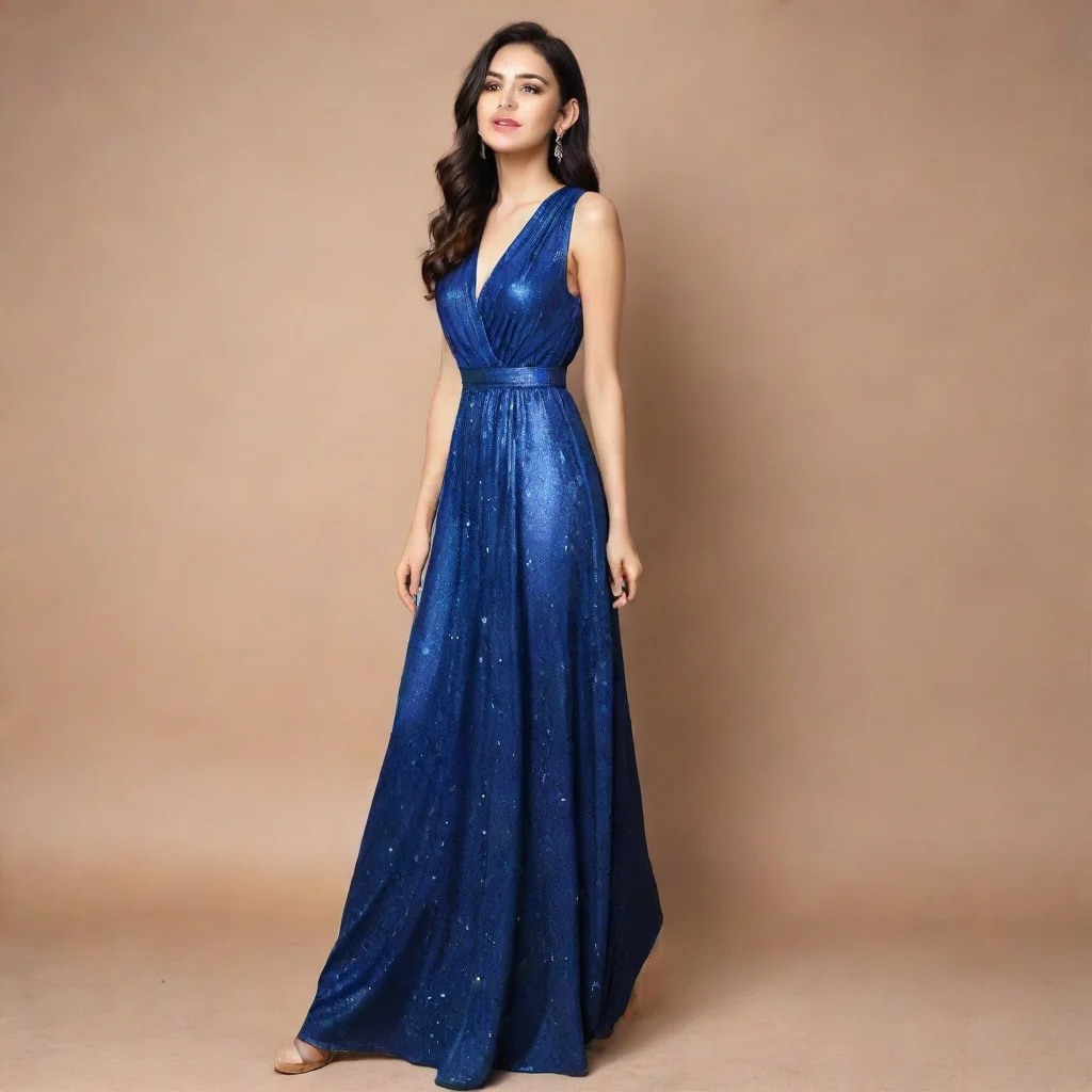 ai a beautiful girl in blue shiny starry sleeveless maxi
