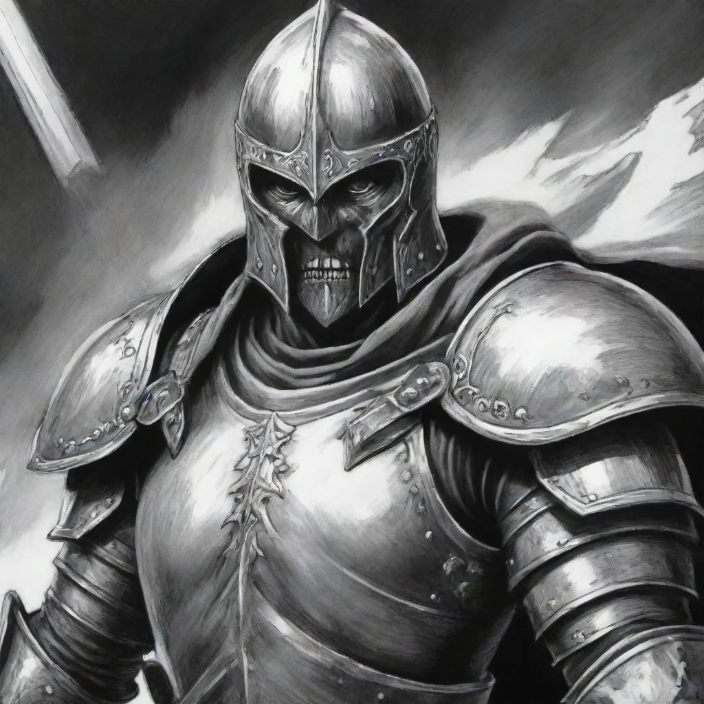 ai a berserk manga style manga panel of a powerful knightblack and white