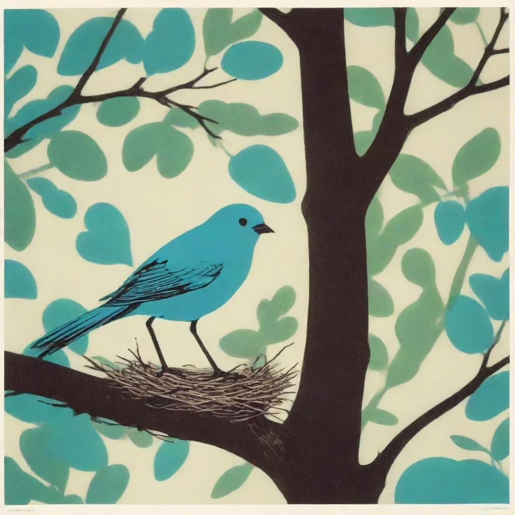 ai a bird on a branch next to a nest in a lush tree in beautiful naturerisographin the style of chris ware ar 54