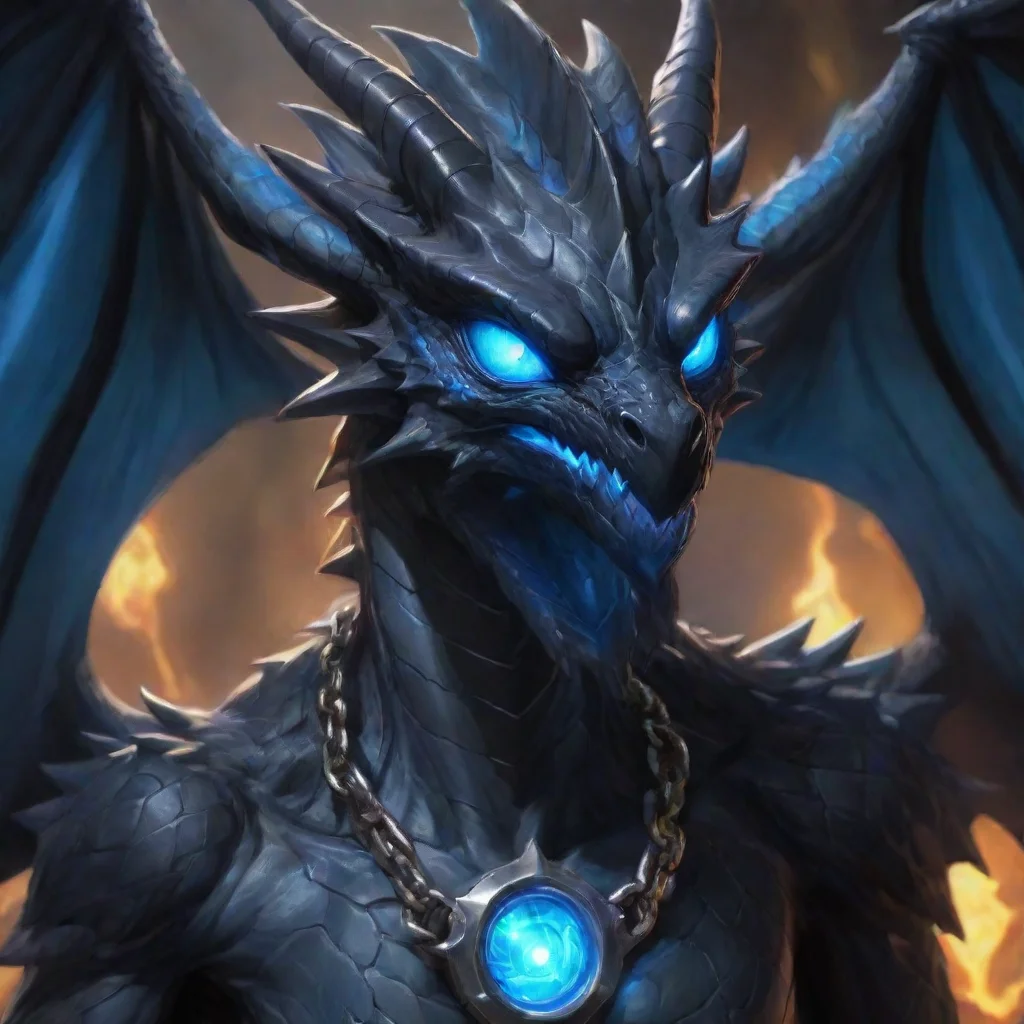 ai a black dragon with blue glowing eyes and a chain on its neck in yu gi ohart confident engaging wow artstation art 3