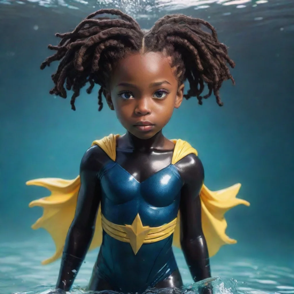 a black little girlsuperhero with locs that can swim with fins amazing awesome portrait 2