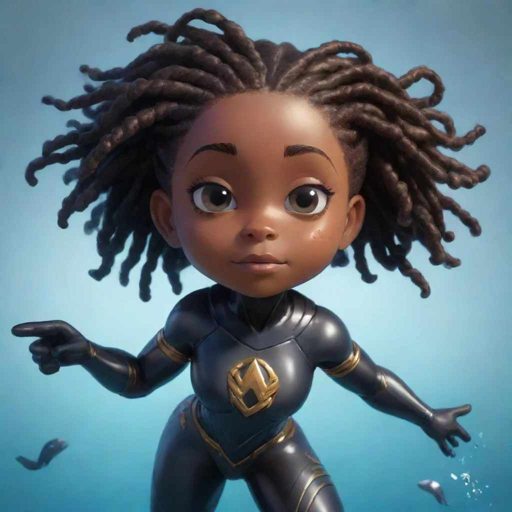 a black little girlsuperhero with locs that can swim with fins confident engaging wow artstation art 3