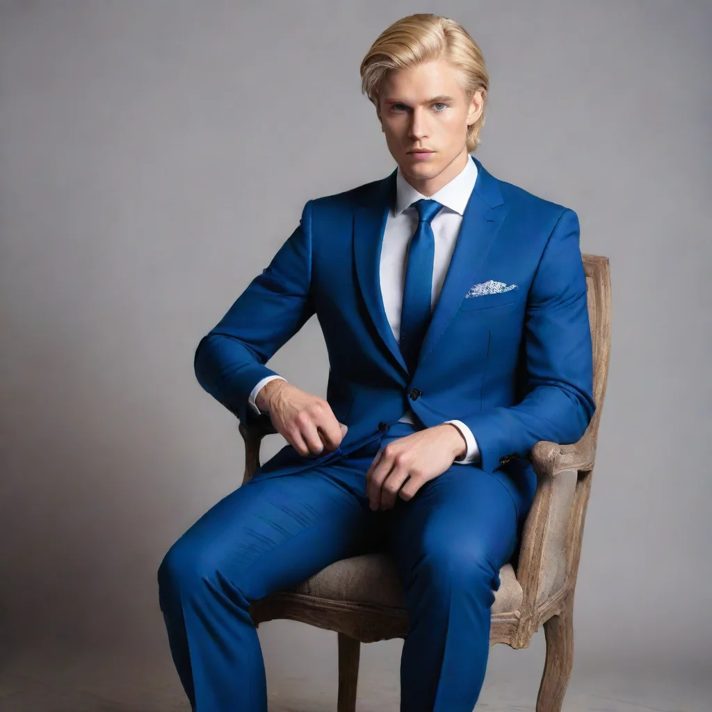ai a blond man in blue suits sits on a chair good looking trending fantastic 1