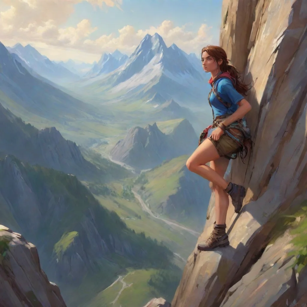 ai a climber on one side of the mountaina female climber on the other side of the mountain confident engaging wow artstatio