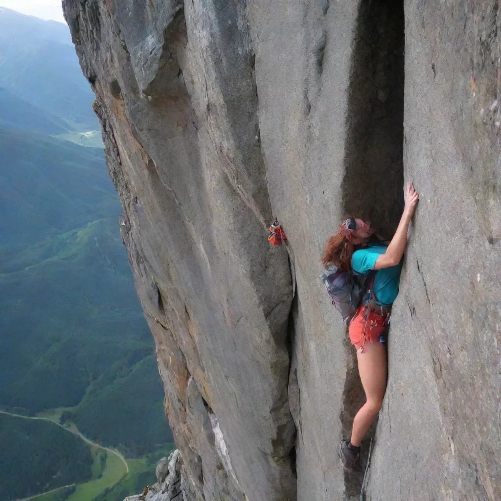 ai a climber on one side of the mountaina female climber on the other side of the mountain