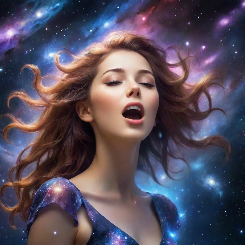 a cosmic beautiful girl singing a stream of galaxies amazing awesome portrait 2