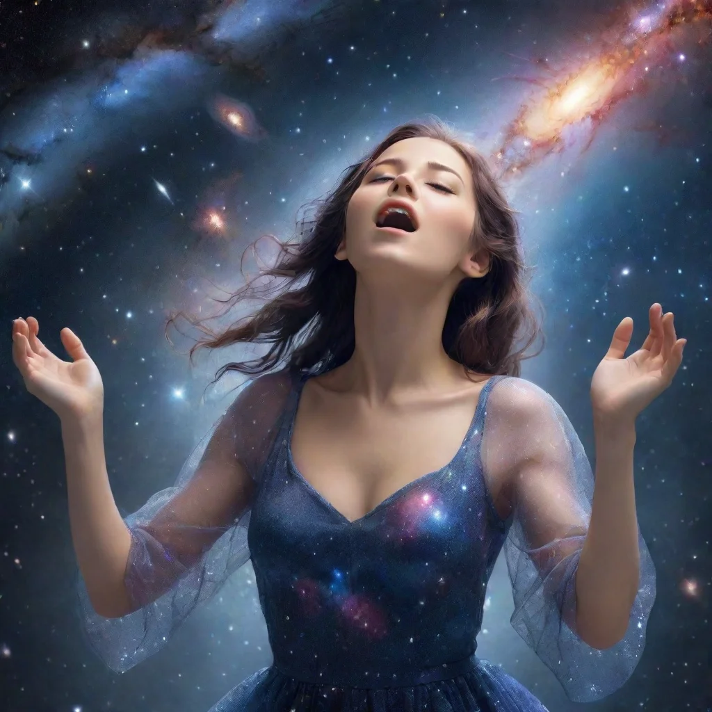 ai a cosmic beautiful girl singing a stream of galaxies