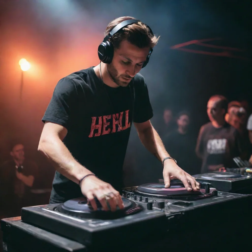 ai a dj spinning on stage at an event called hell on earth good looking trending fantastic 1