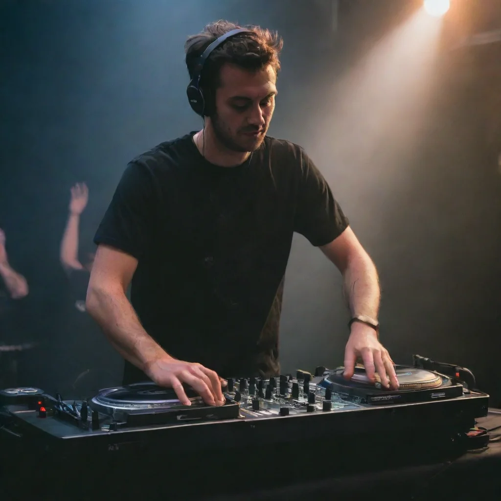 ai a dj spinning on stage at an event called hell on earth