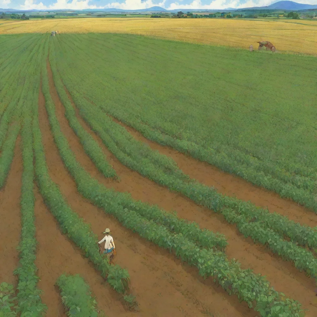 a field of crops growing designed by moebius ghibli ian wallpaper wide