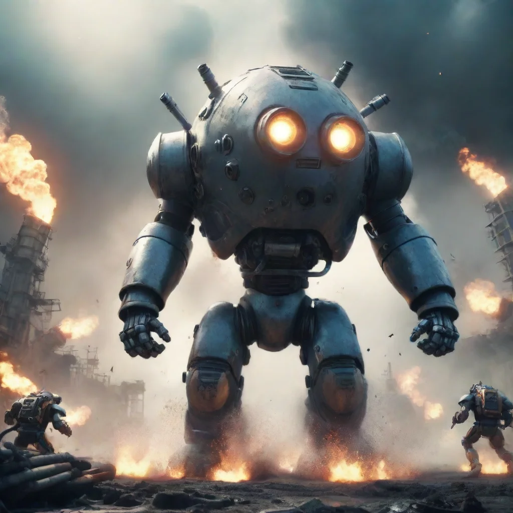 ai a giant robot diver with pipes round head fight against a huge monster battle explosion blur lens cinematic style grainy