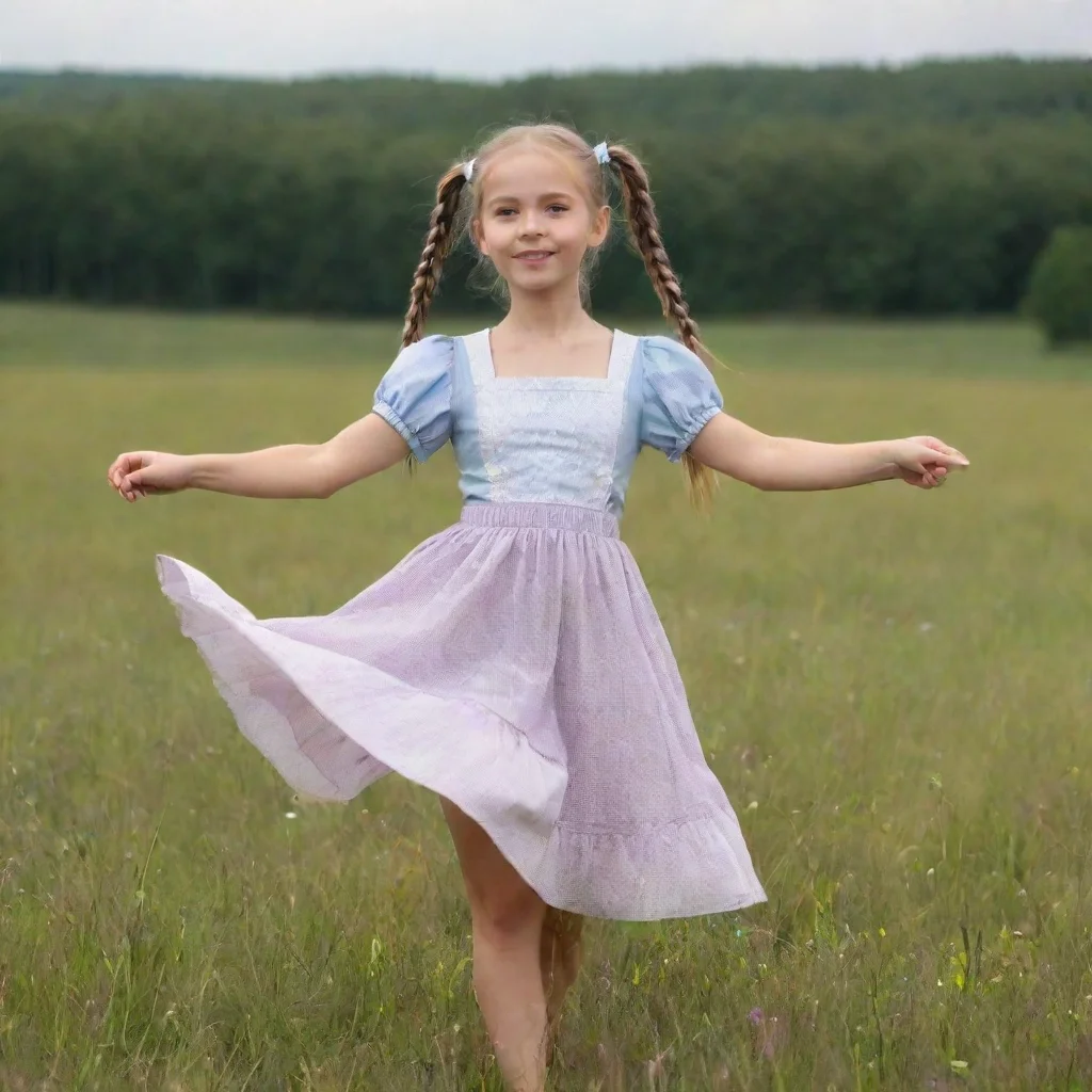 ai a girl with two pigtails dances a national dance in a meadow good looking trending fantastic 1