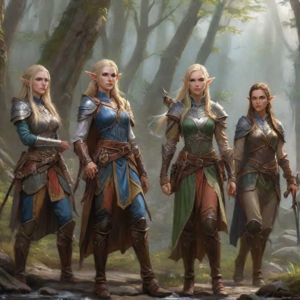 a group of female high elf adventurers