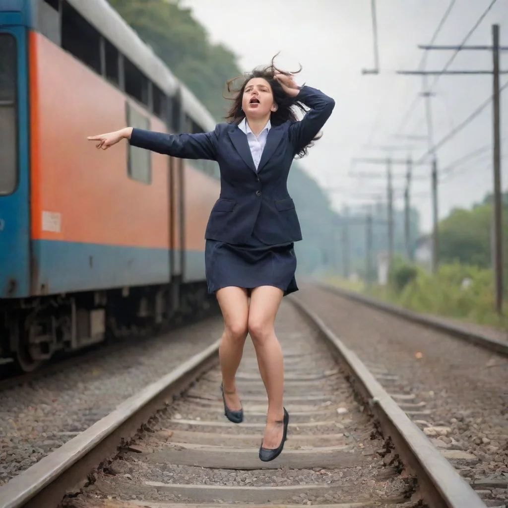 a hopeless womancommiting suicide by jumping for a train
