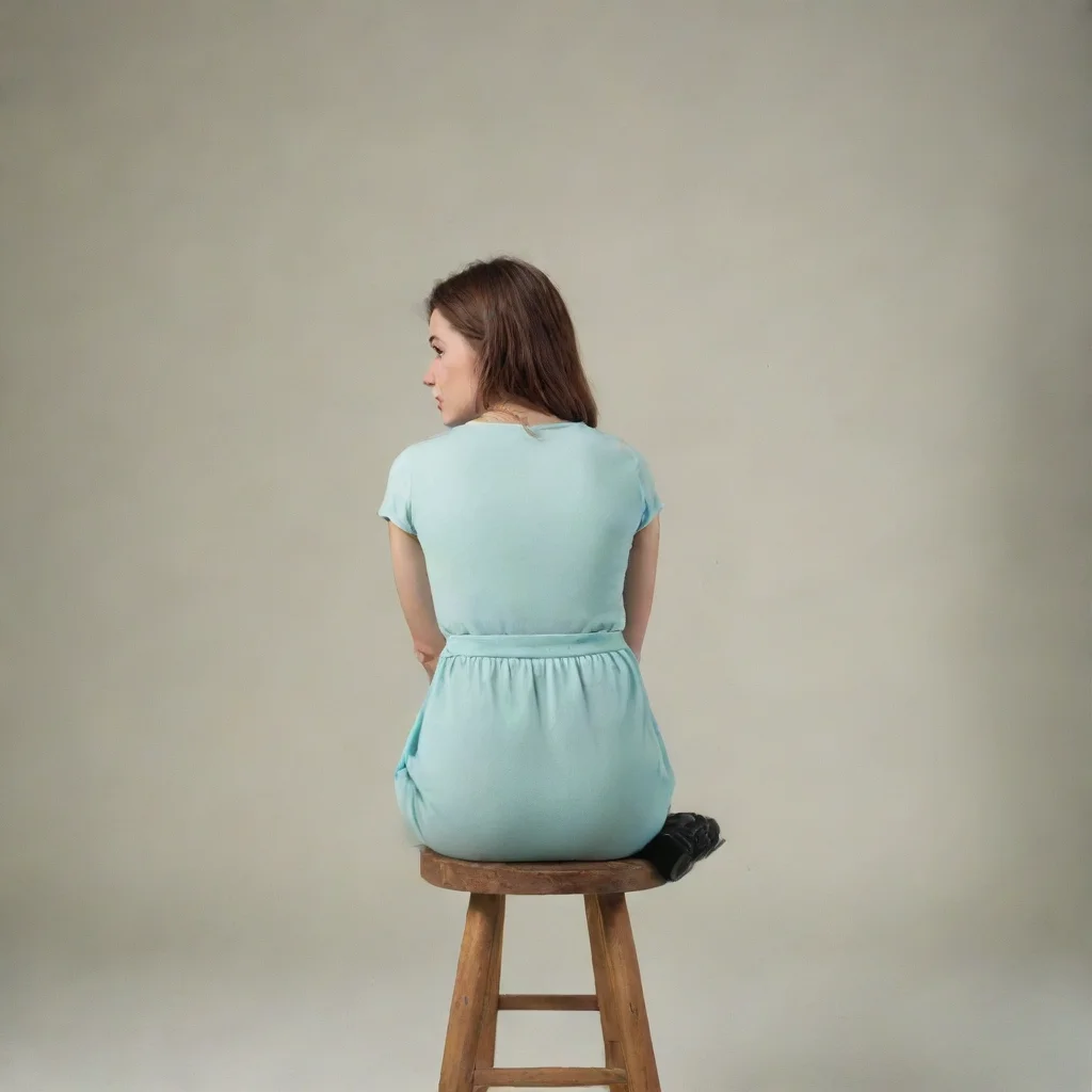 ai a lady sits on a stoolcamera looks at her back from a low position 