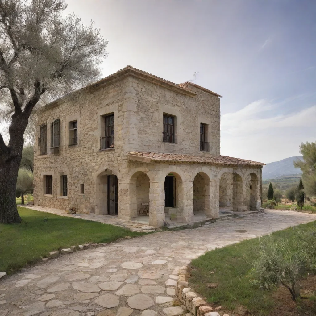 ai a large two storey stone villa in an olive grove