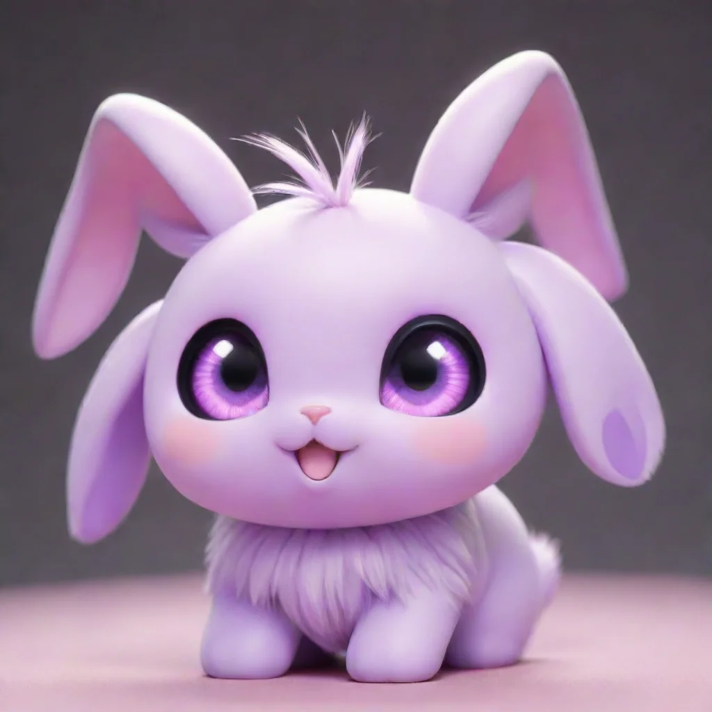 a light purple rabbit like tamagotchi with black insides in her earspink eyesand two light purple hair tufts confident e