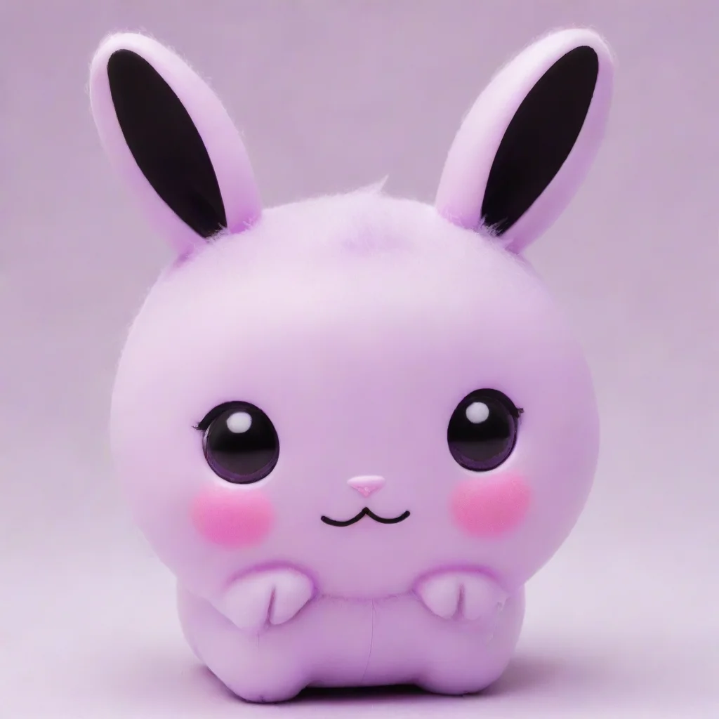 a light purple rabbit like tamagotchi with black insides in her earspink eyesand two light purple hair tufts