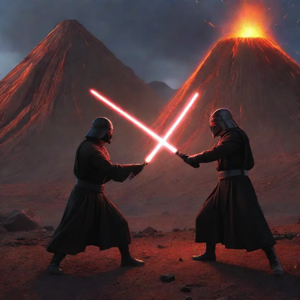 ai a lightsaber duel by a volcane