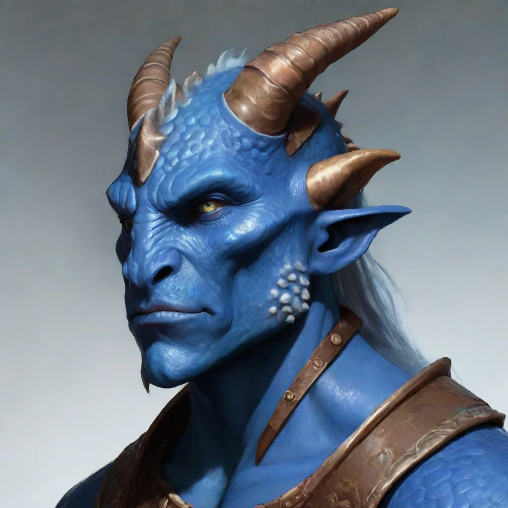 ai a male dragonborn who has the colors blue and light blue for his scales and a tan ish white for the rest of his skinhe a