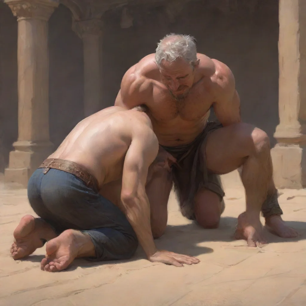 a man prostrates next to a kneeling man confident engaging wow artstation art 3