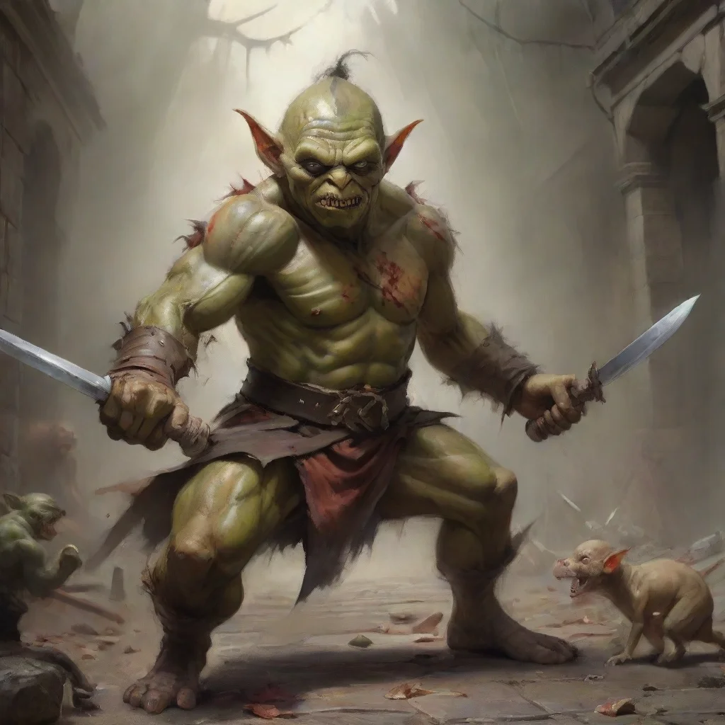 ai a man slashing towards the a goblin amazing awesome portrait 2