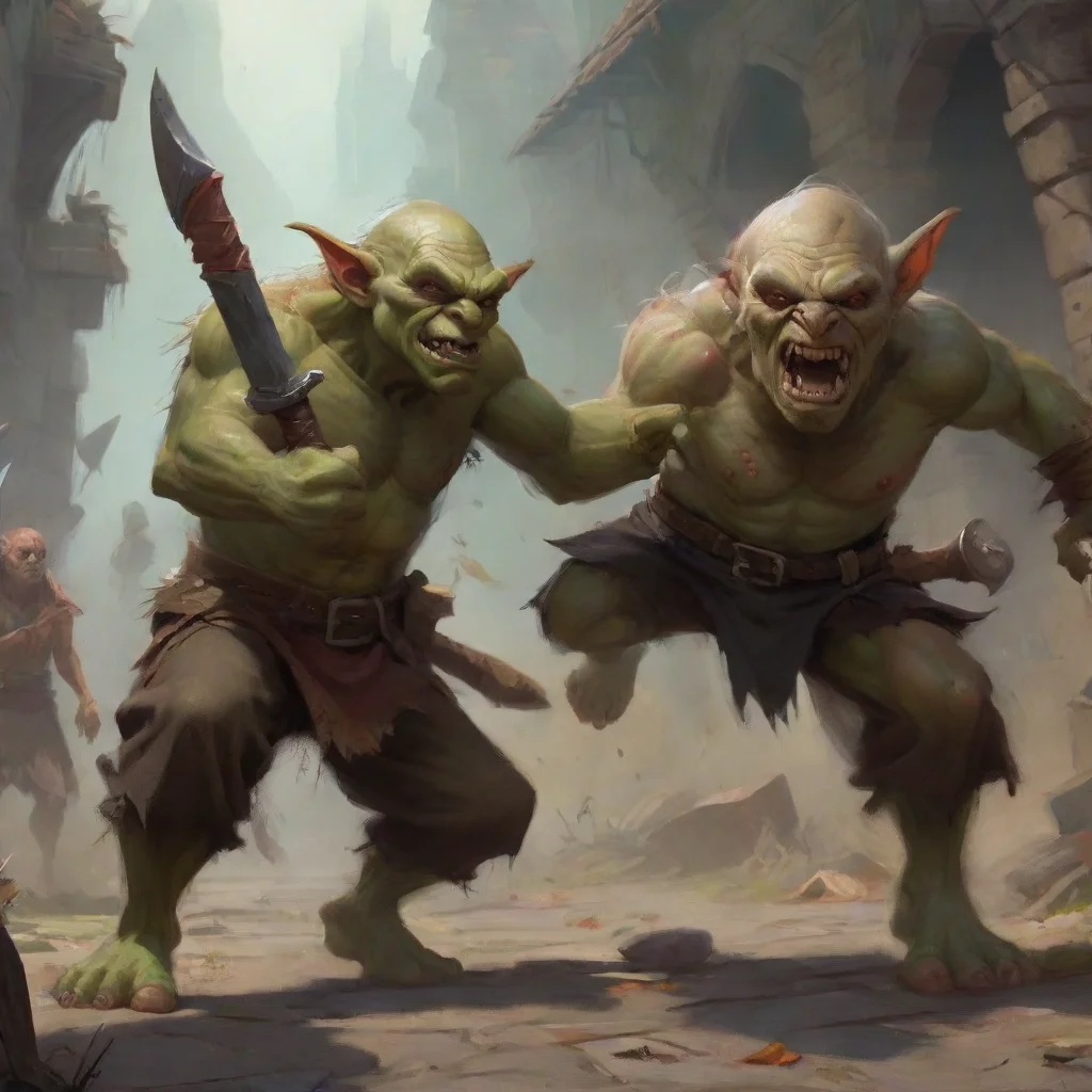 ai a man slashing towards the a goblin confident engaging wow artstation art 3