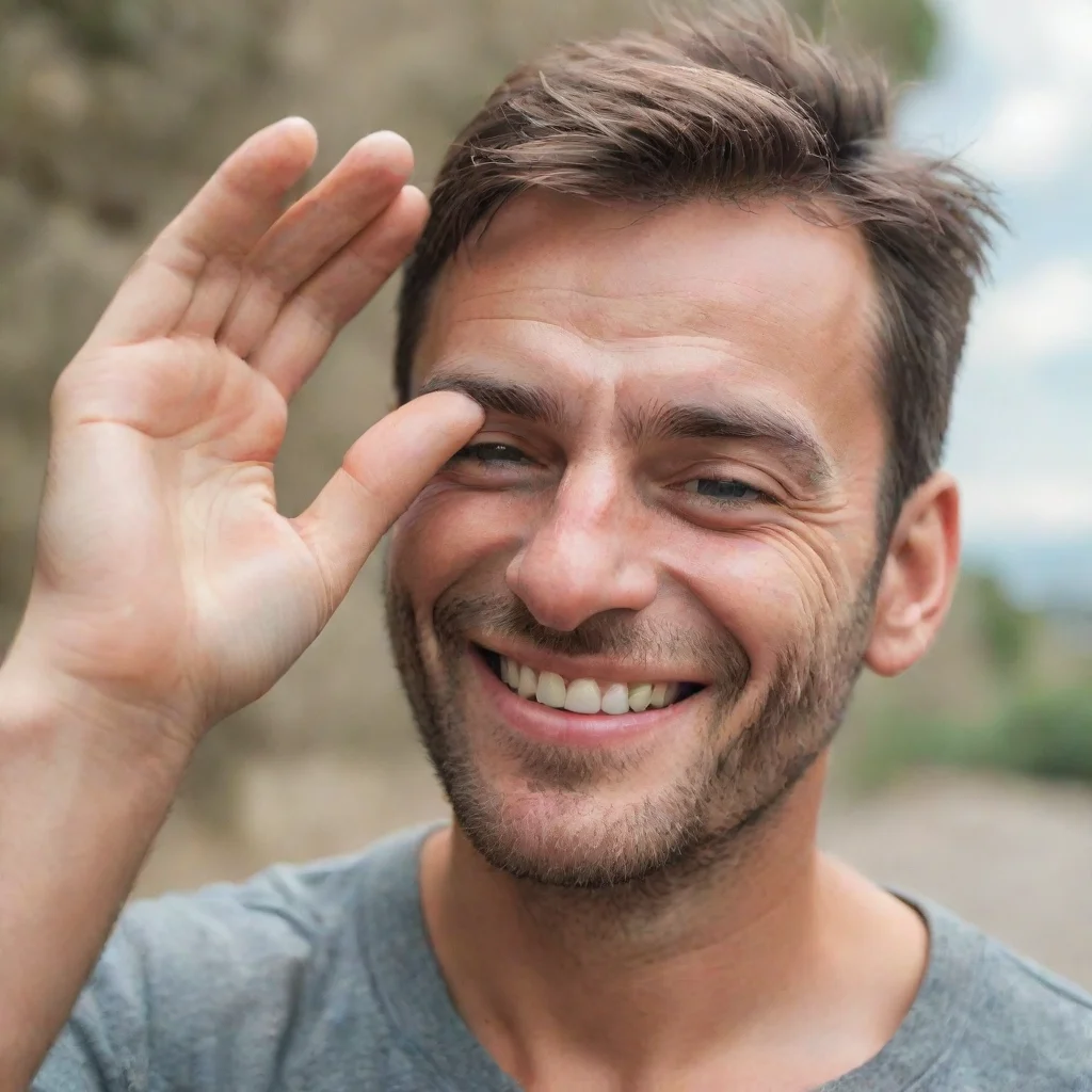 ai a man with a smile throws a stone in his eyes