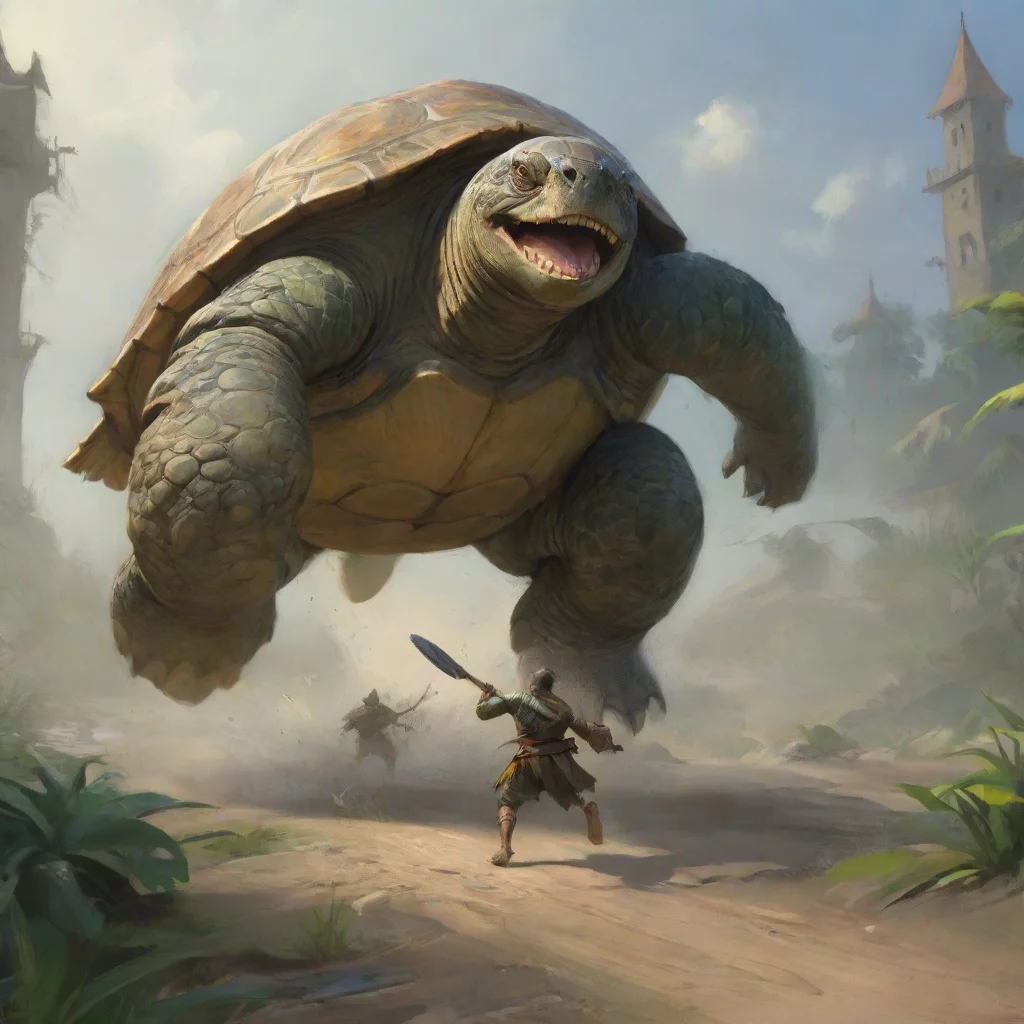 ai a man with a spear running away while screaming from a giant turtletrending onconfident engaging wow artstation art 3