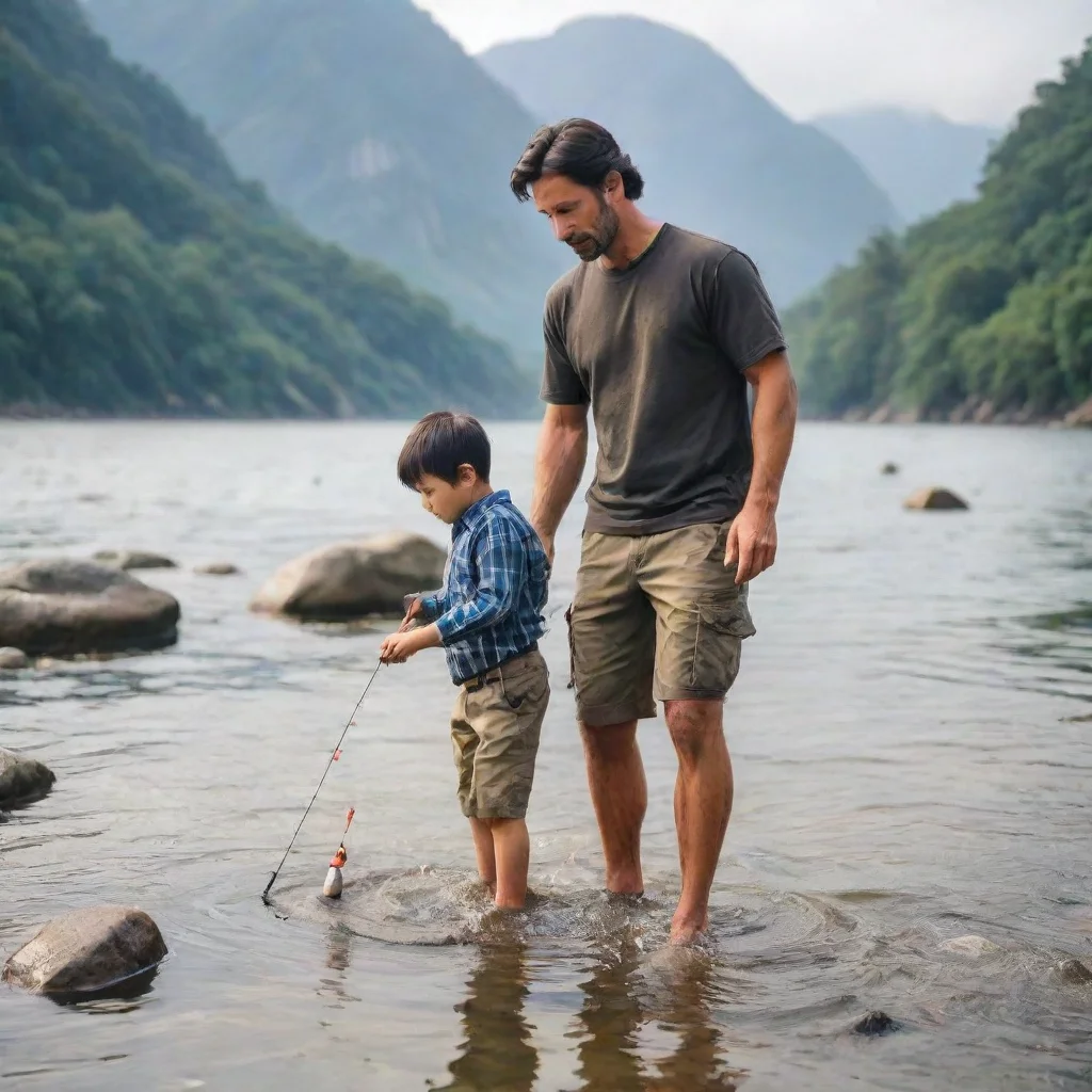a man with son are rock fishing good looking trending fantastic 1 wide