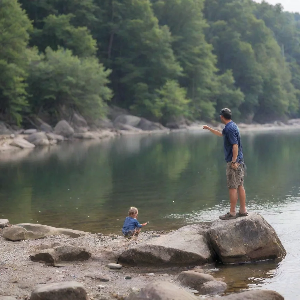 ai a man with son are rock fishing wide