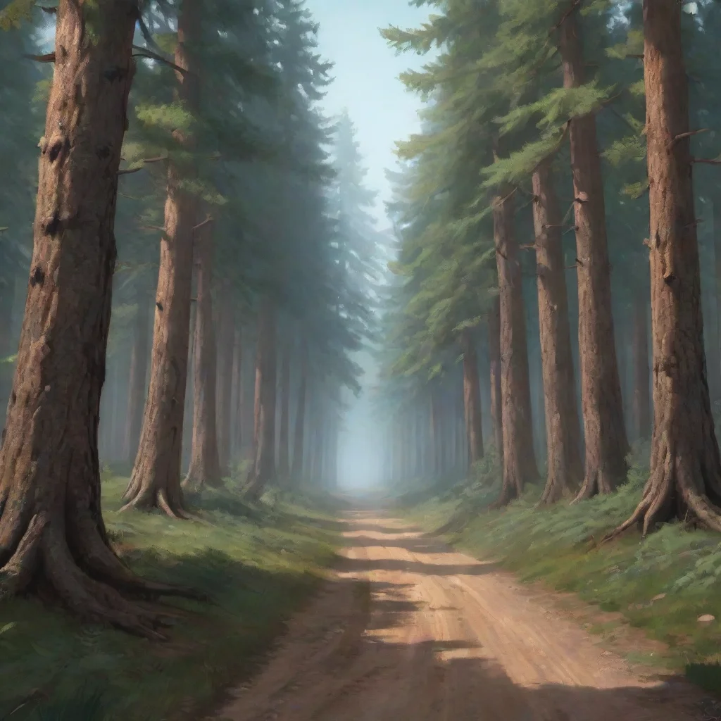 a narrow dirt road going through a forest of pine trees confident engaging wow artstation art 3