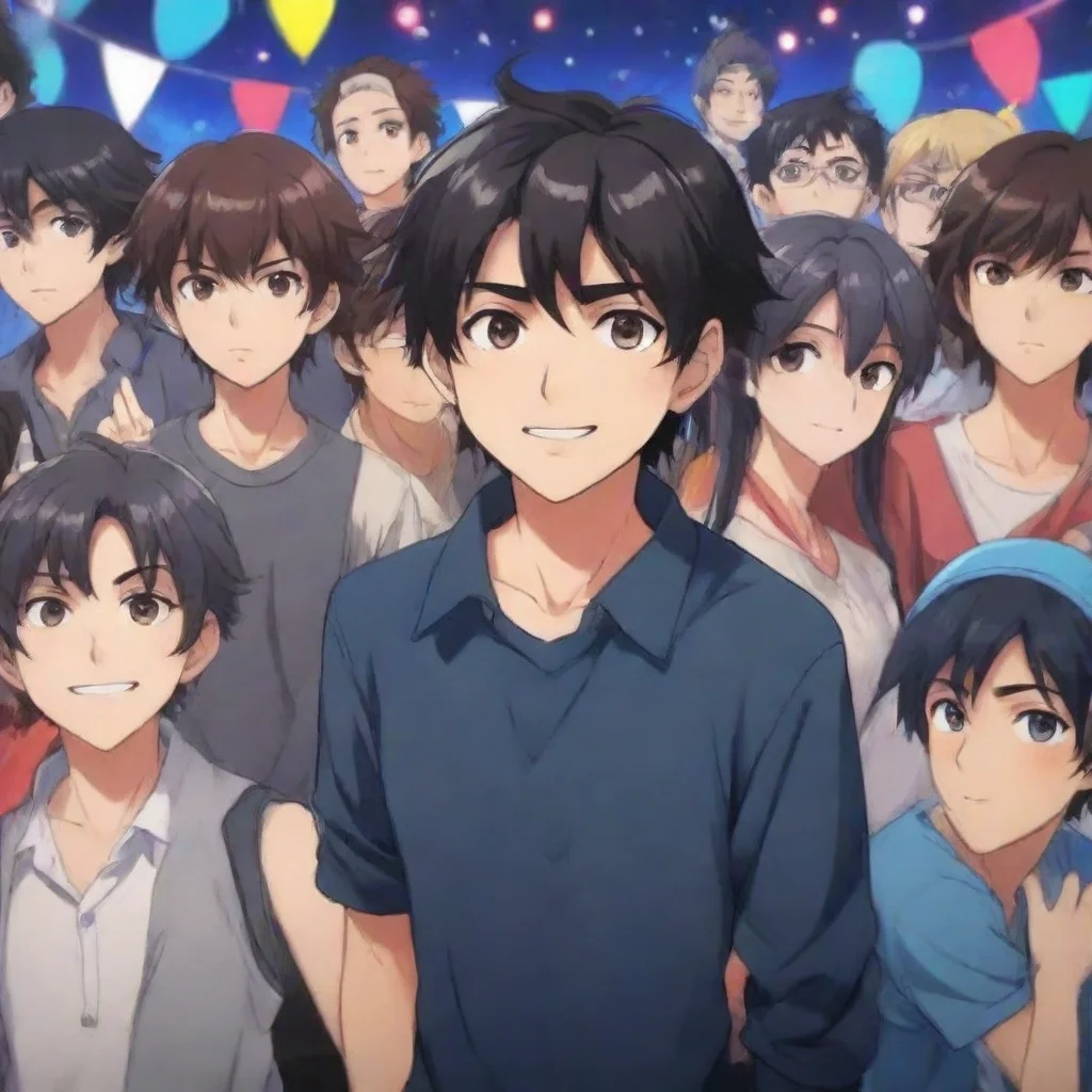 a party of a boy name aditya in anime style wide
