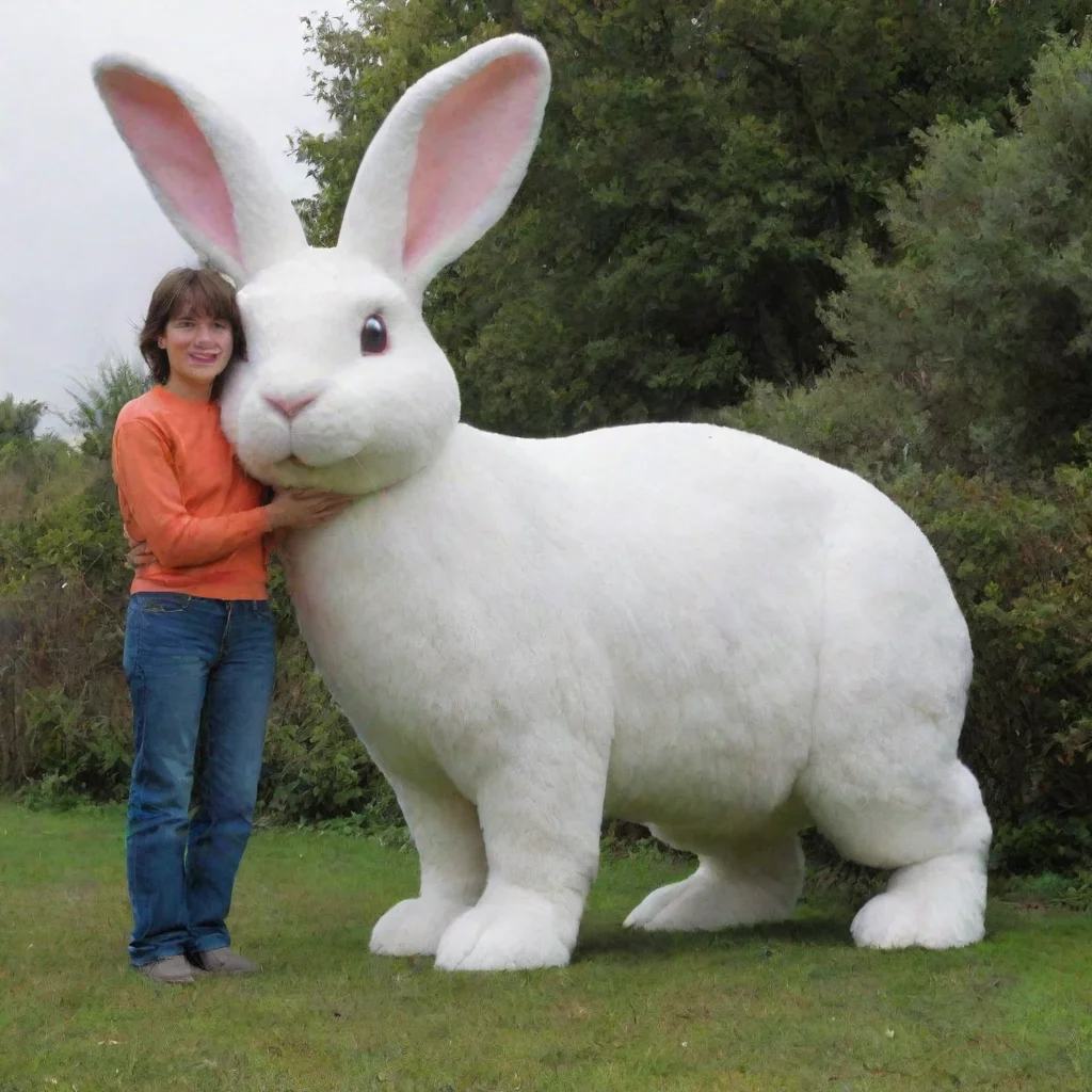 ai a person standing next to a giant rabbit