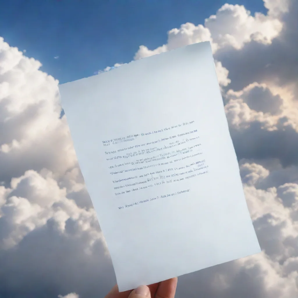 ai a piece of paper with writing on it racing through white fluffy over exposed clouds on its way to a mobile application s