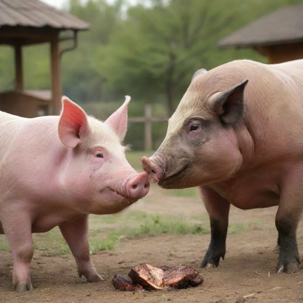 ai a pig fighting a bull who is more delicious at an outdoor kitchen amazing awesome portrait 2 wide