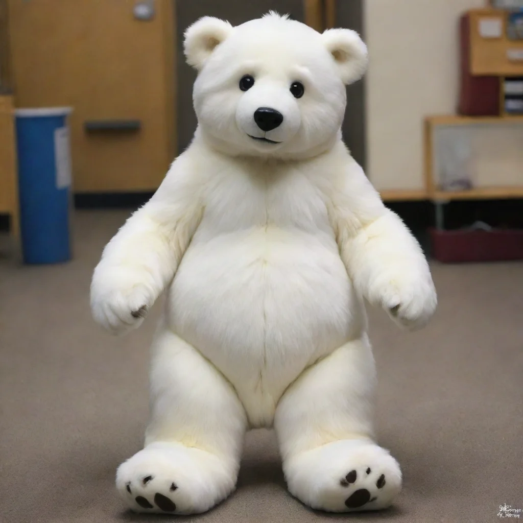 a polar teddy bear fursuit